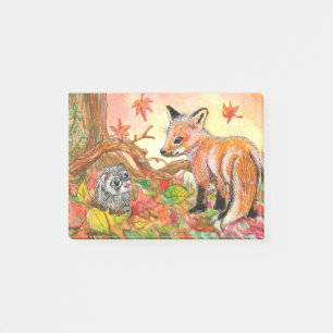 Fox and Ferret in Autumn Leaves Post-it Notes