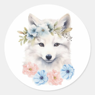 Fox and Florals Classic Round Sticker