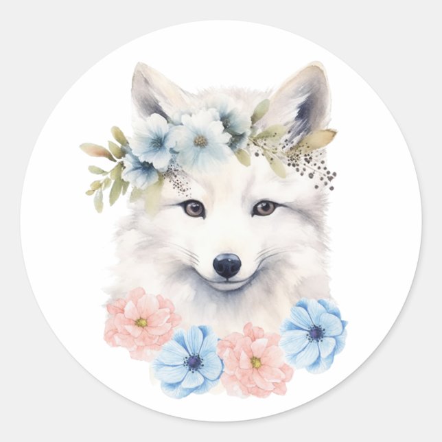 Fox and Florals  Classic Round Sticker (Front)