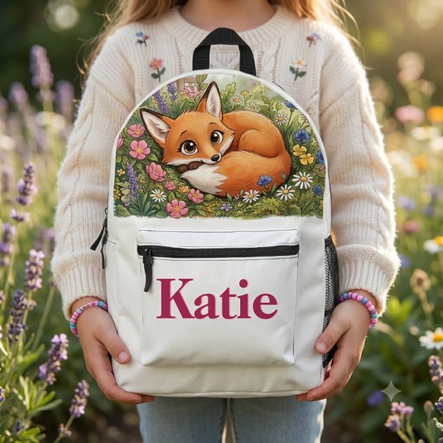 Fox and Flowers Printed Backpack (Creator Uploaded)