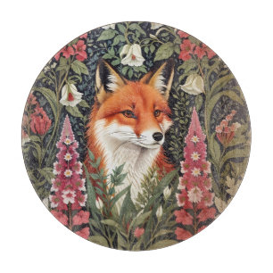 Fox and Fox Glove Flowers William Morris Inspired Cutting Board