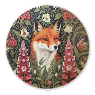Fox and Foxglove Flowers William Morris Inspired Ceramic Knob