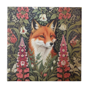 Fox and Foxglove Flowers William Morris Inspired Ceramic Tile