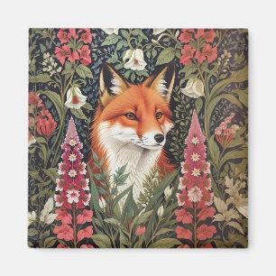 Fox and Foxglove Flowers William Morris Inspired Magnet