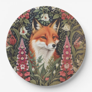Fox and Foxglove Flowers William Morris Inspired Paper Plate