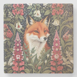 Fox and Foxglove Flowers William Morris Inspired Stone Coaster