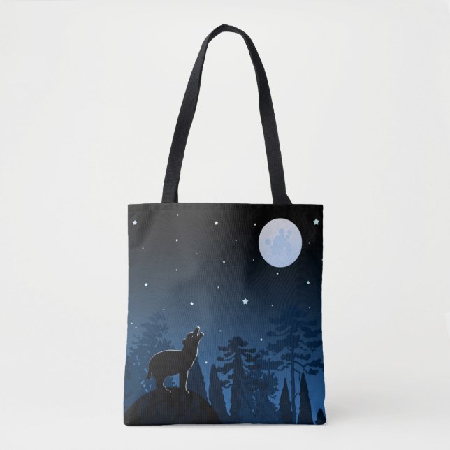 Fox And Full Moon At Midnight Tote Bag (Front)