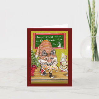 Fox and Gingerbread man Christmas card