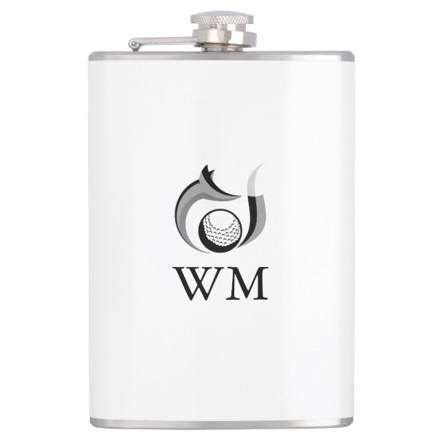 Fox And Golf Ball Personalised Monogram Hip Flask (Front)