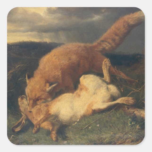 Fox and Hare, 1866 Square Sticker (Front)