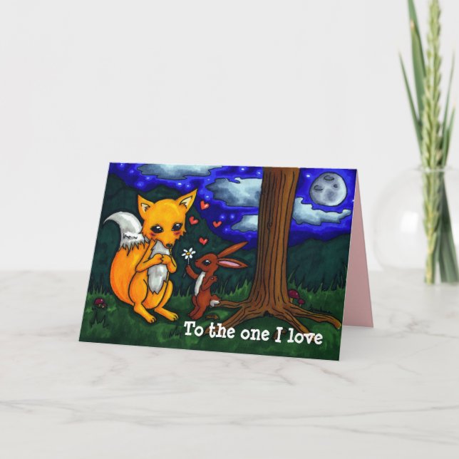 fox and hare love story valentines customise holiday card (Front)