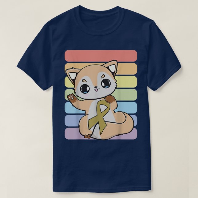 Fox And Kawaii Ribbon For Childhood Cancer Awarene T-Shirt (Design Front)