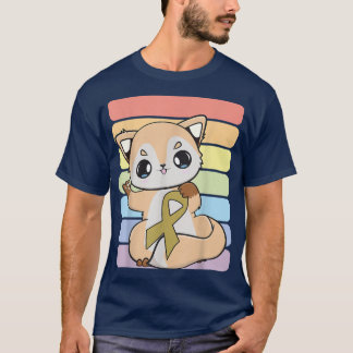 Fox And Kawaii Ribbon For Childhood Cancer Awarene T-Shirt