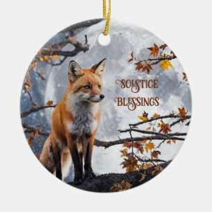 Fox and Moon Solstice Blessings Holiday Ceramic Ornament