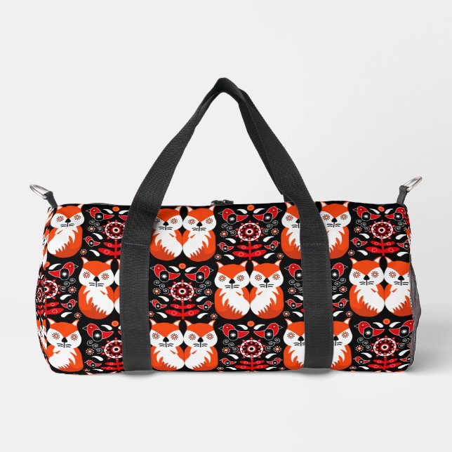 Fox And Nature Nordic Folk Art Duffle Bag (Front)