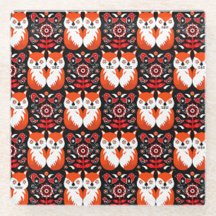 Fox And Nature Nordic Folk Art Glass Coaster