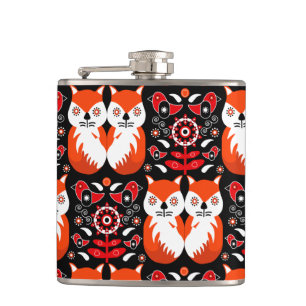 Fox And Nature Nordic Folk Art Hip Flask