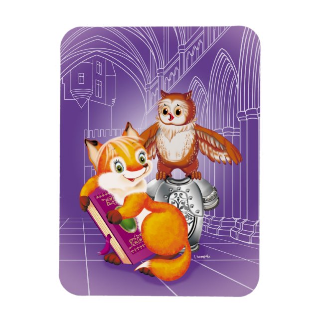 fox and owl magnet (Vertical)