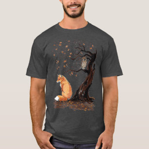 Fox and Owl on the Tree Animal Lover Cute autumn l T-Shirt