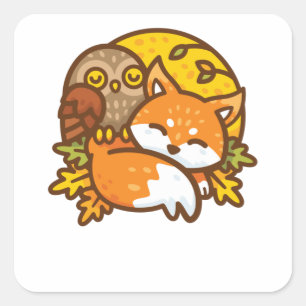 Fox and Owl Square Sticker