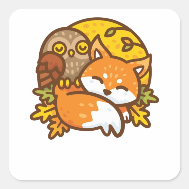 Fox and Owl Square Sticker (Front)