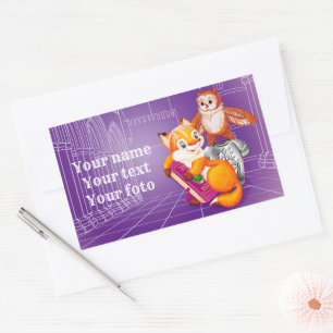 fox and owl violet rectangular sticker