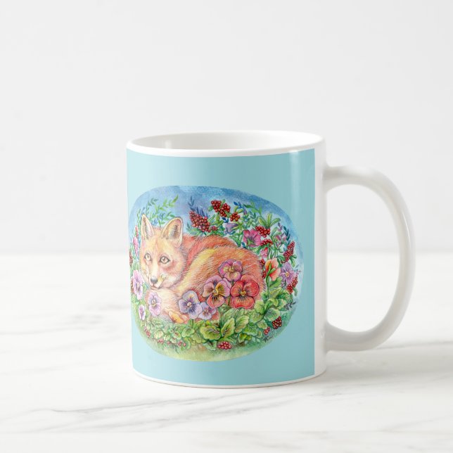 Fox and Pansies Coffee Mug (Right)