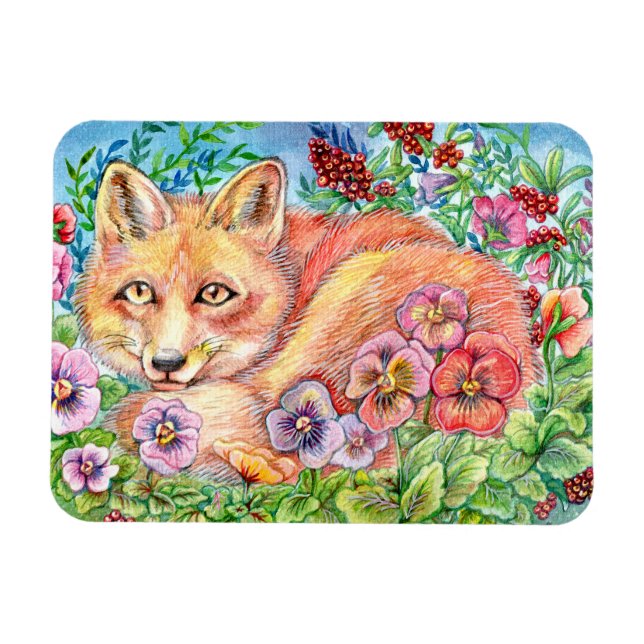 Fox and Pansies Magnet (Horizontal)