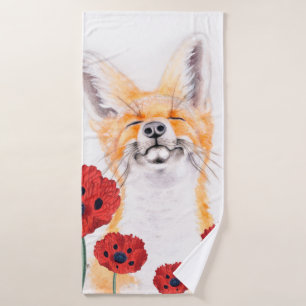 fox and poppies bath towel set