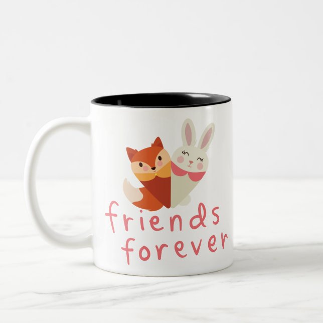 Fox and Rabbit Best Friend Two-Tone Coffee Mug (Left)
