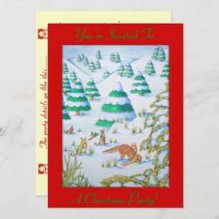 fox and rabbits snow scene christmas  invitation