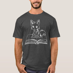 Fox and Reading Cute Forest Animal Literature T-Sh T-Shirt