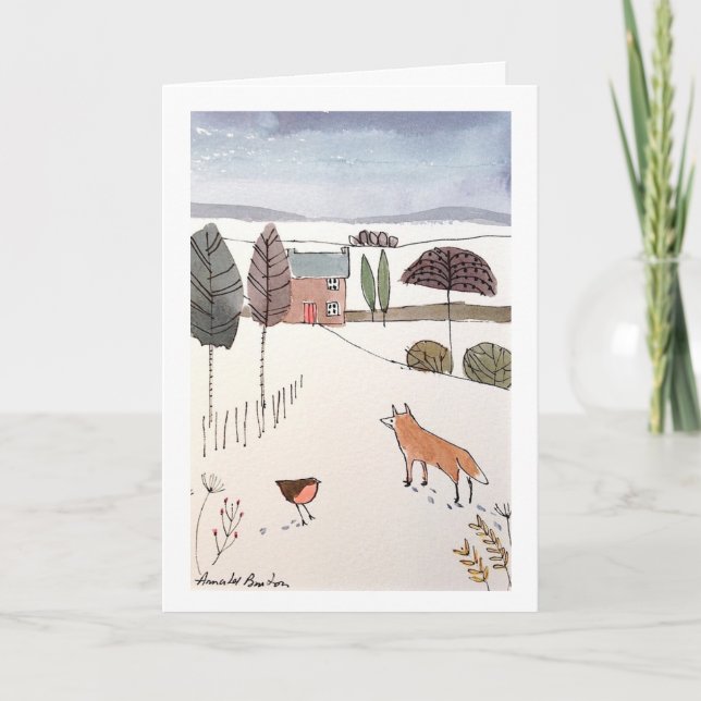 Fox and Robin Christmas Card (Front)