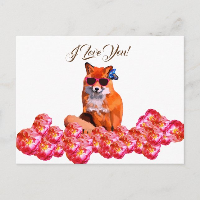 Fox and Roses  Funny Art Custom  Postcard (Front)