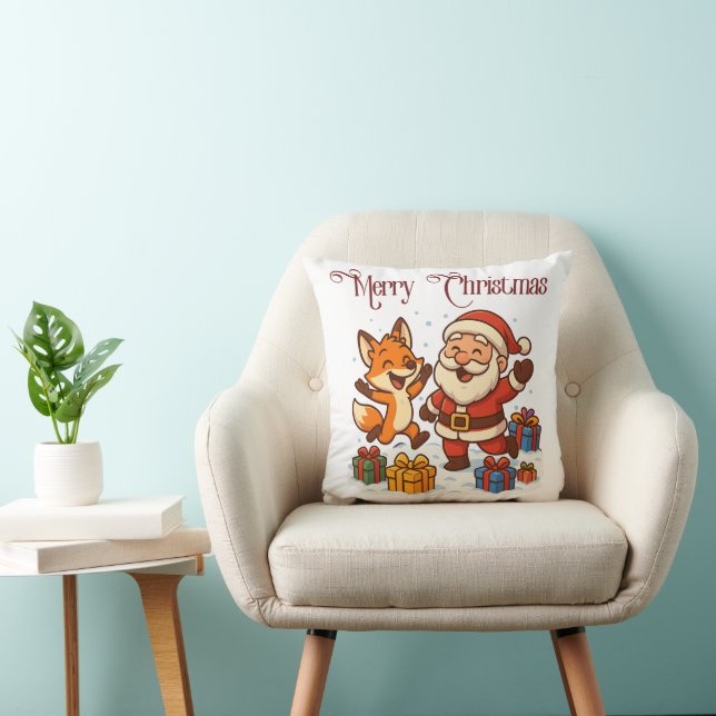 Fox and Santa Christmas Throw Pillow (Chair)
