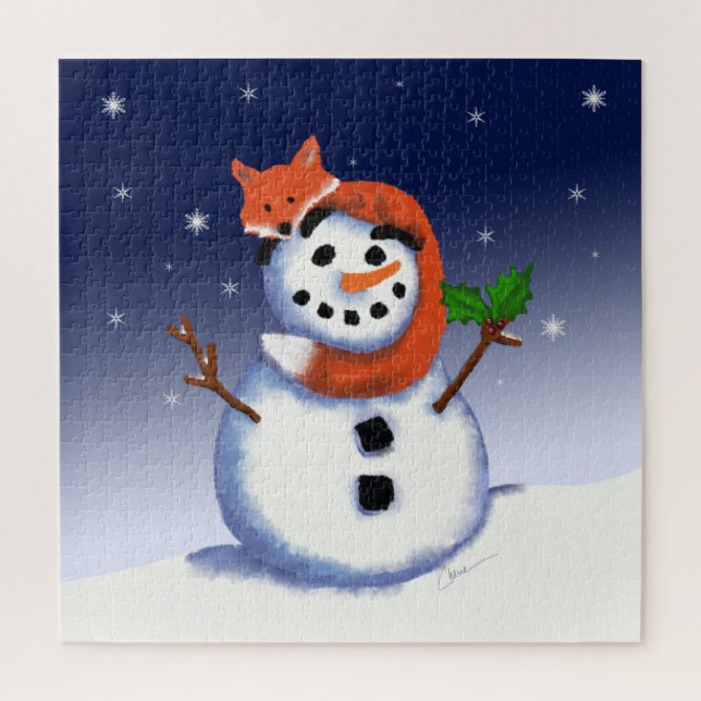 Fox and Snowman Christmas Jigsaw Puzzle (Vertical)