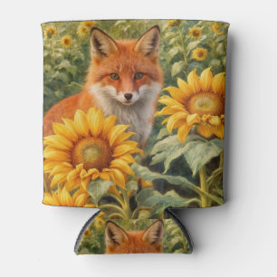Fox and Sunflowers Beautiful Can Cooler