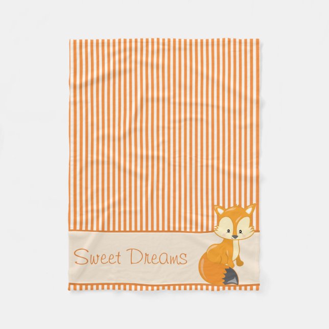 Fox and Tan & Orange Stripes | Personalised Fleece Blanket (Front)