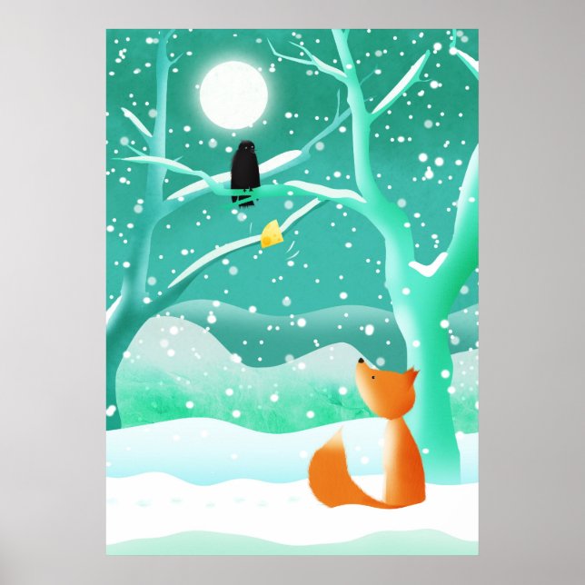 Fox and the crow - framed print (Front)