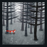 Fox and the Forest Poster<br><div class="desc">A wild red fox stands among trees in a dark forest. A landscape painting for animal,  nature and wildlife lovers. Original art by Nic Squirrell.</div>