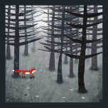 Fox and the Forest Poster<br><div class="desc">A wild red fox stands among trees in a dark forest. A landscape painting for animal,  nature and wildlife lovers. Original art by Nic Squirrell.</div>