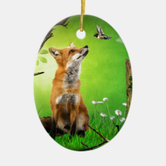 fox and the humming bird ceramic ornament