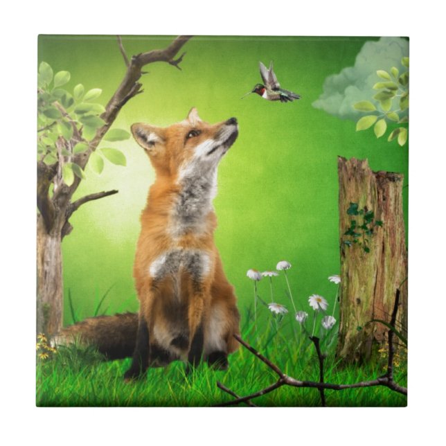 fox and the humming bird tile (Front)