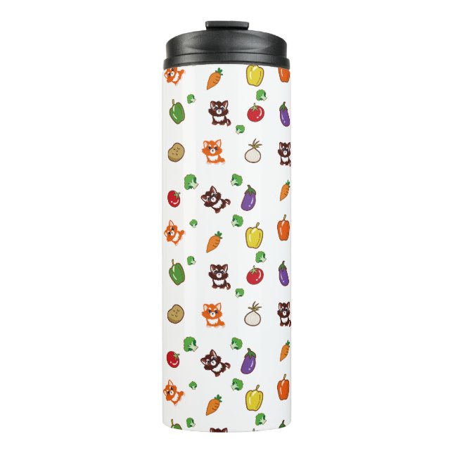 fox and vegetable pattern thermal tumbler (Front)