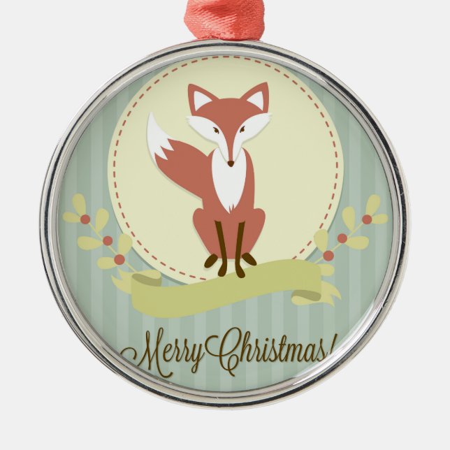 Fox and Wreath Metal Tree Decoration (Front)