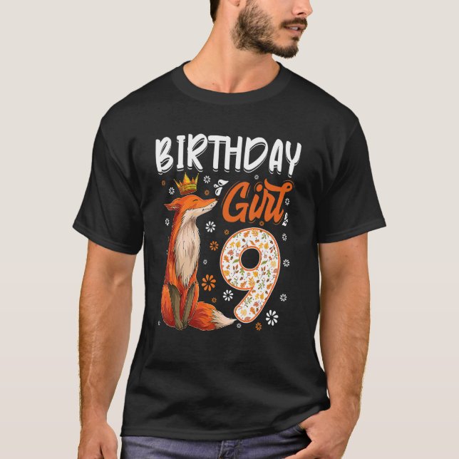 Fox Animal  9th Birthday Girl Fox B Day 9 Year Old T-Shirt (Front)