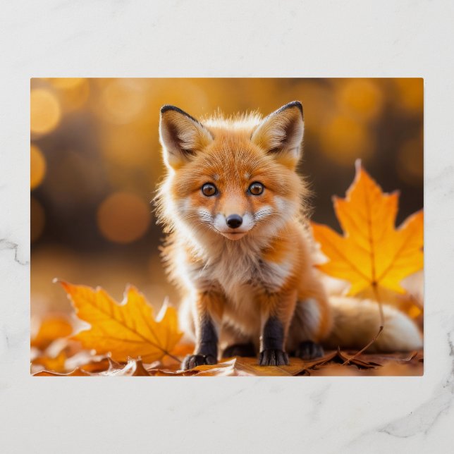Fox Animal Fun Miniature Fantastic Surreal Lovely Foil Holiday Postcard (Front)