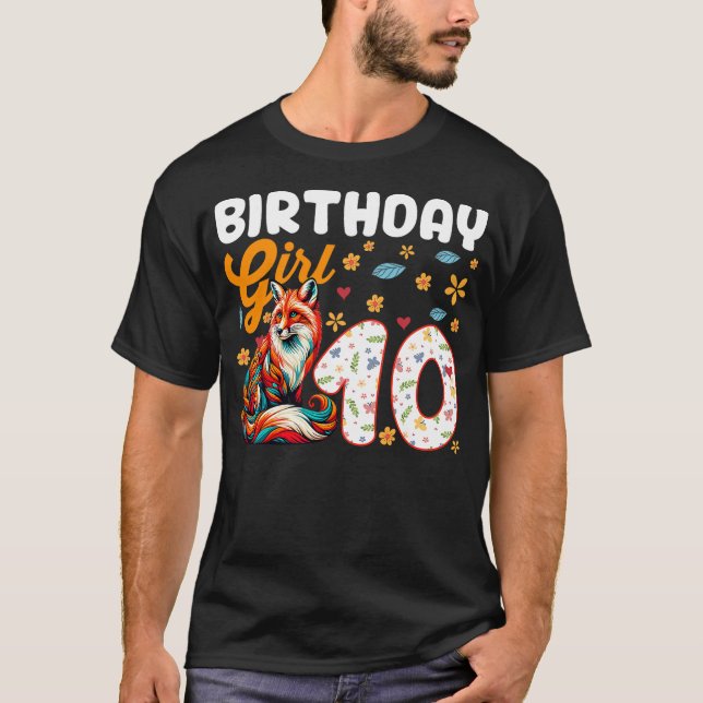 Fox Animal Lovers 10th Birthday Girl Fox B-day 10  T-Shirt (Front)