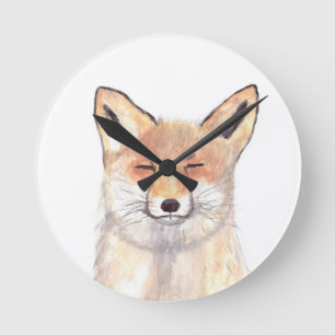Fox animal nursery art round clock