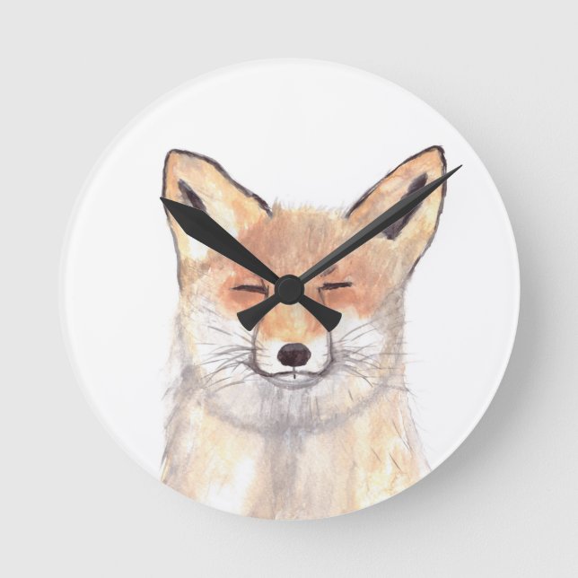 Fox animal nursery art round clock (Front)